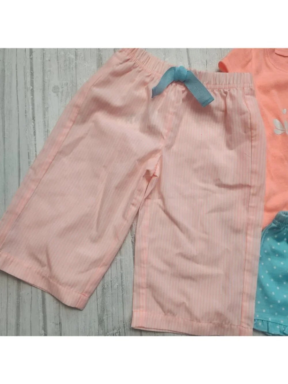 Baby Girls 12 M Toddler Summer Outfit Pajama Set 3 Pc Pants Polka Dot Shorts
